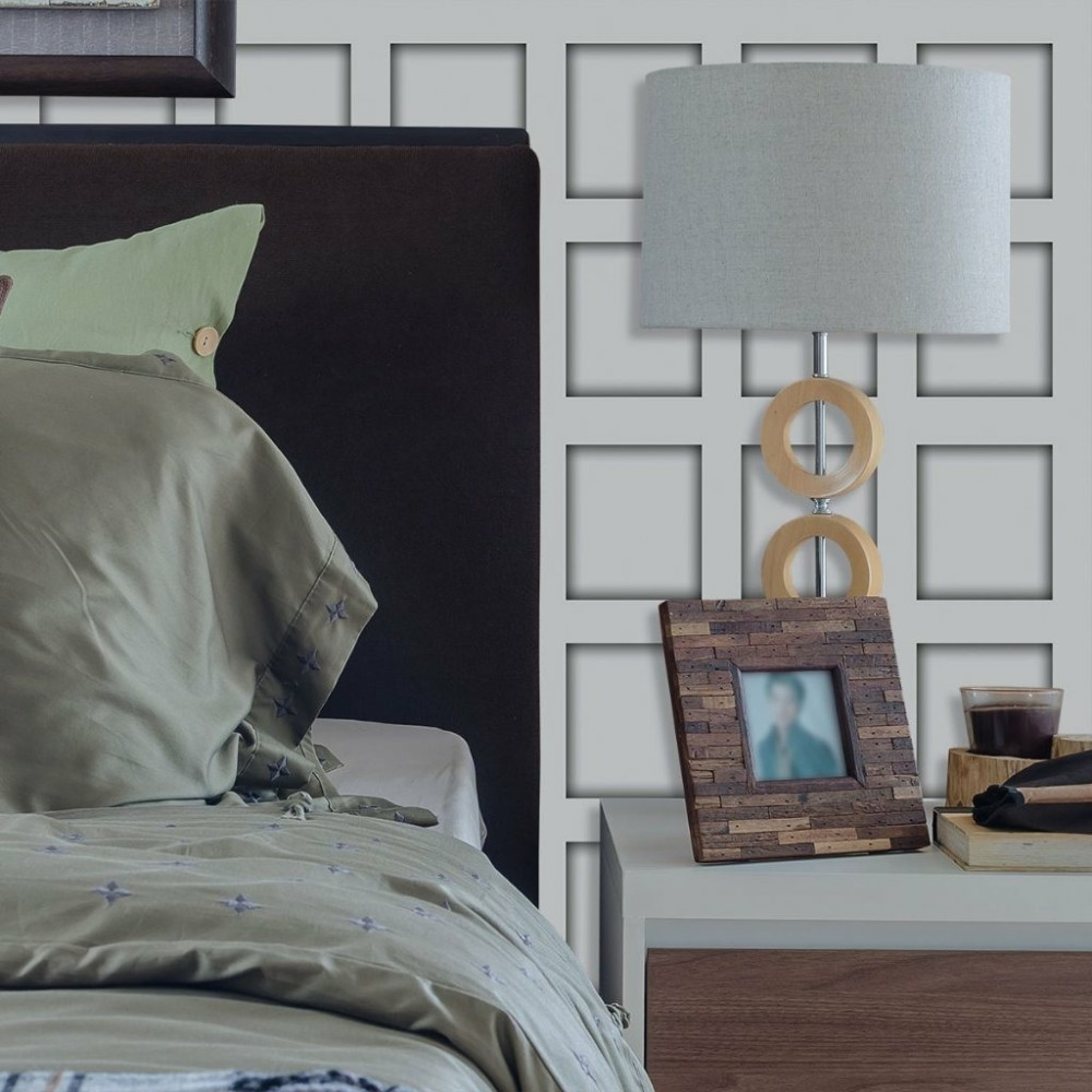 Papel de Parede Personalizado Painel de Madeira Quadrado Cinza