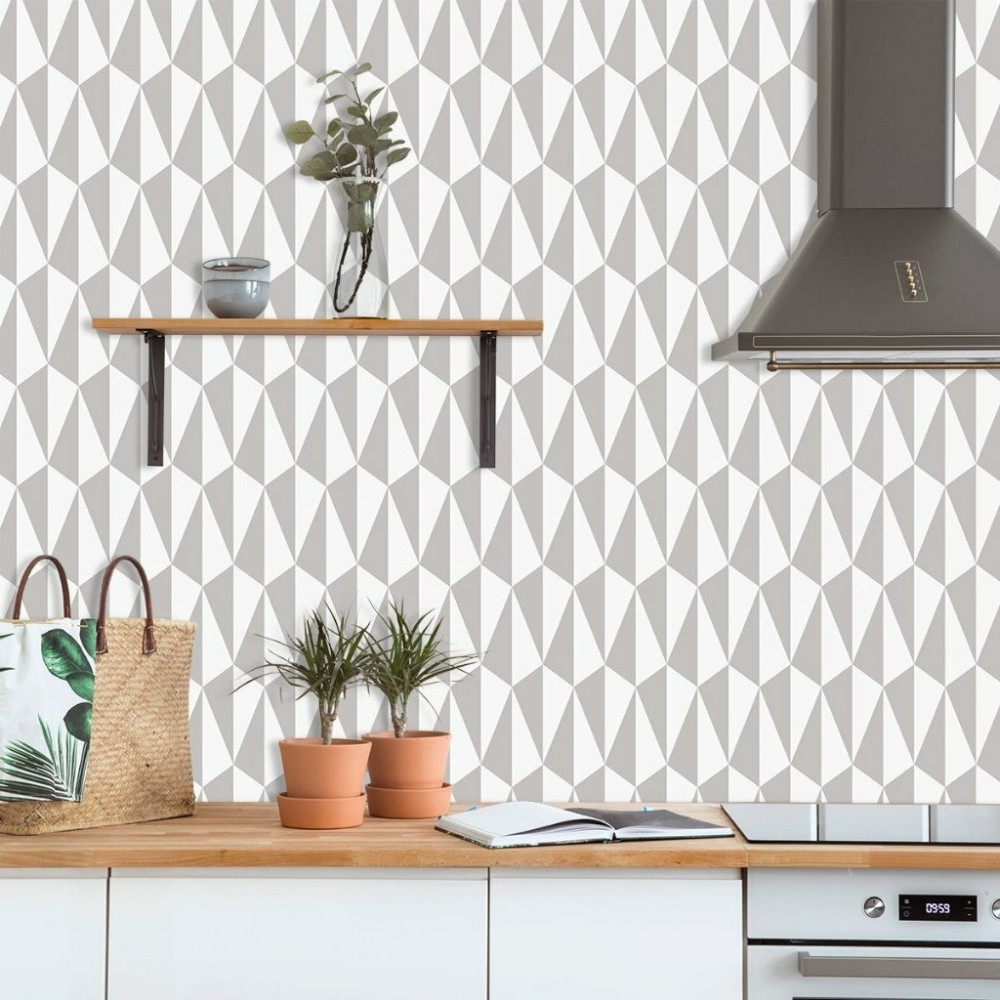 Papel De Parede Personalizado Triângulos Cinza e Branco