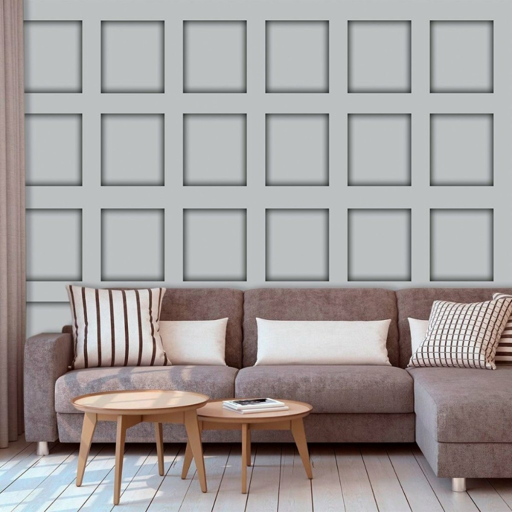 Papel de Parede Personalizado Painel de Madeira Quadrado Cinza