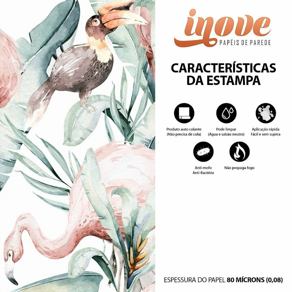 Papel de Parede Tropical Flamingos Aquarela