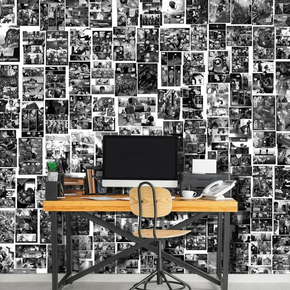 Papel de Parede Personalizado Vingadores Preto e Branco