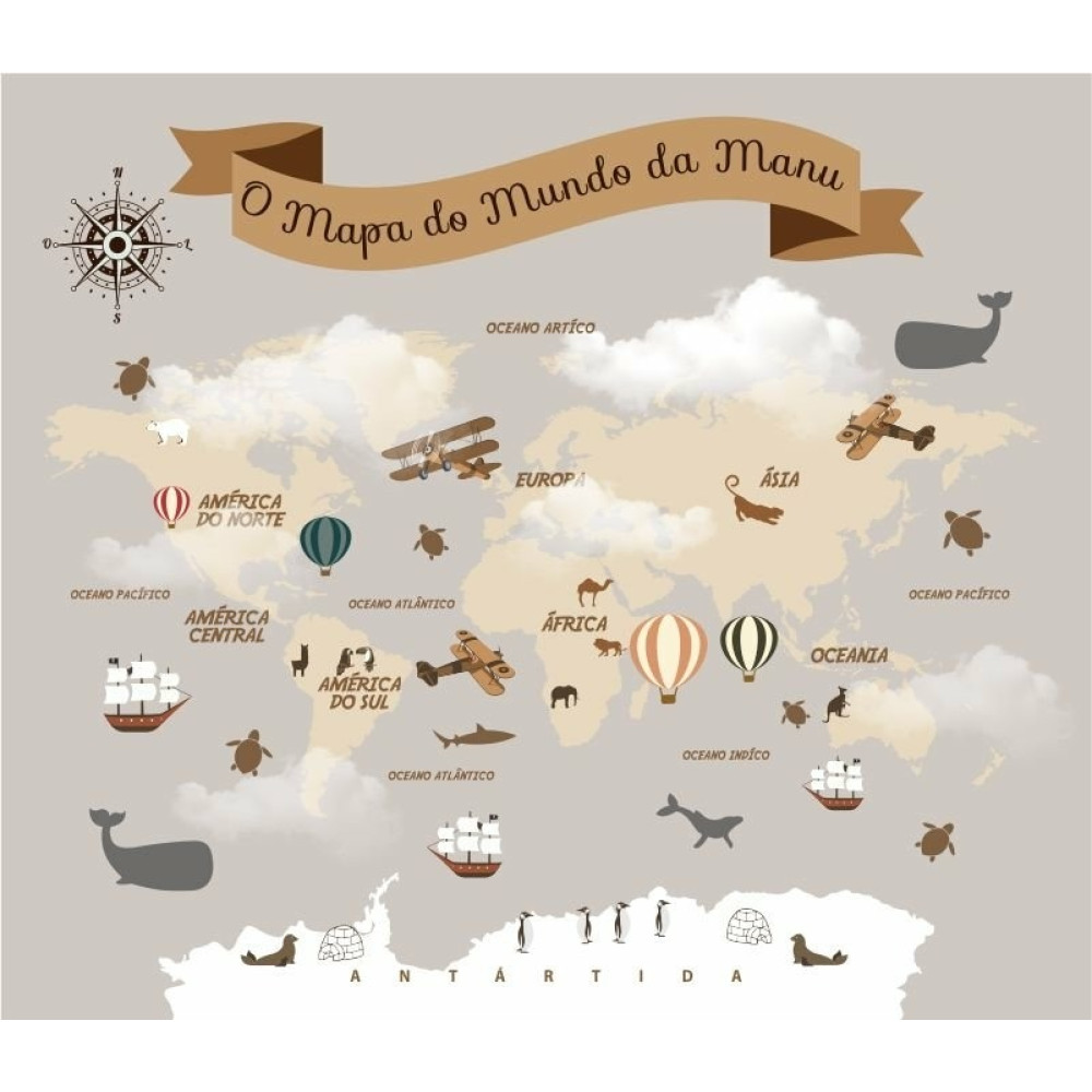 Papel de Parede Personalizado Mapa em Tons de Marrom