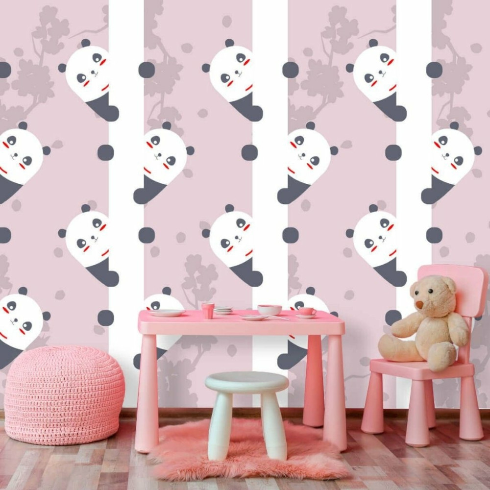 Papel de Parede Personalizado Panda Cute Rosa