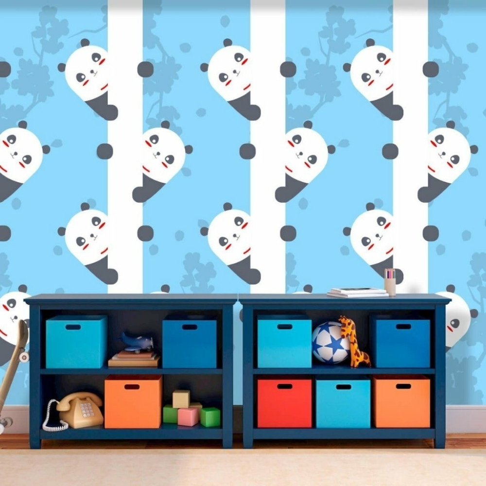 Papel de Parede Personalizado Panda Cute Azul