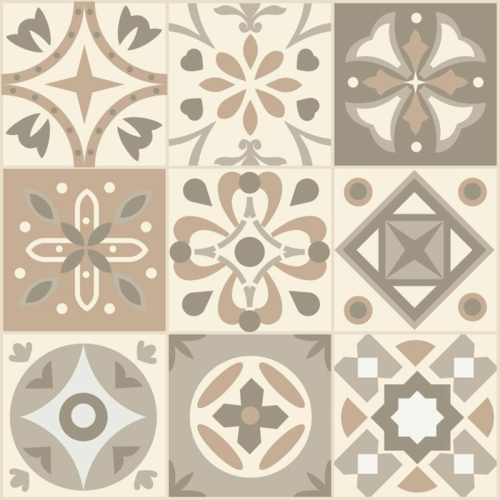 Adesivo de Azulejo Hidráulico em Tons de Bege e Marrom