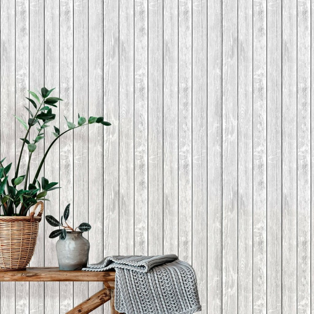 Papel de Parede Madeira Branca Silver