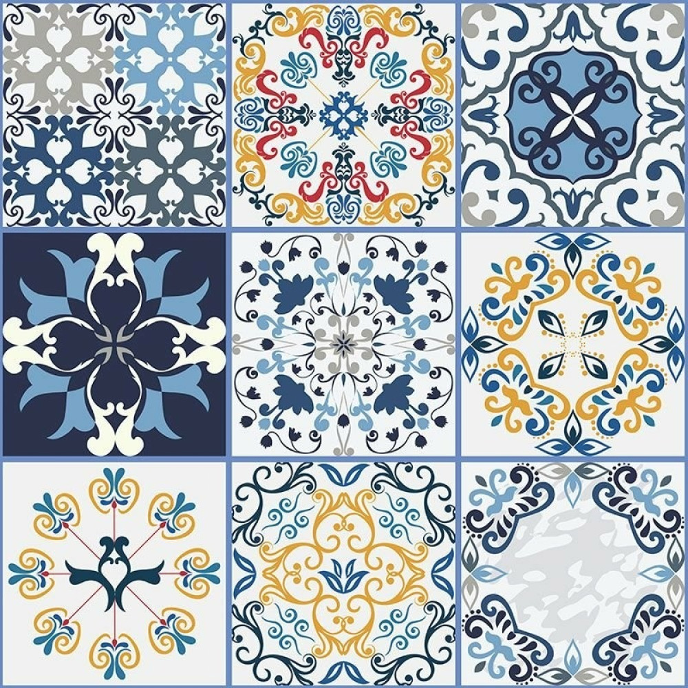 Adesivo de Azulejo Hidráulico em tons Marcantes de Azul