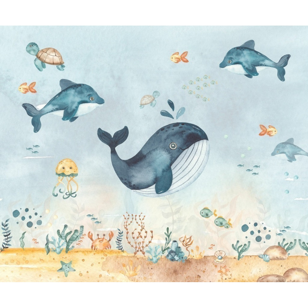 Papel de Parede Personalizado Animais Marinhos no Fundo do Mar