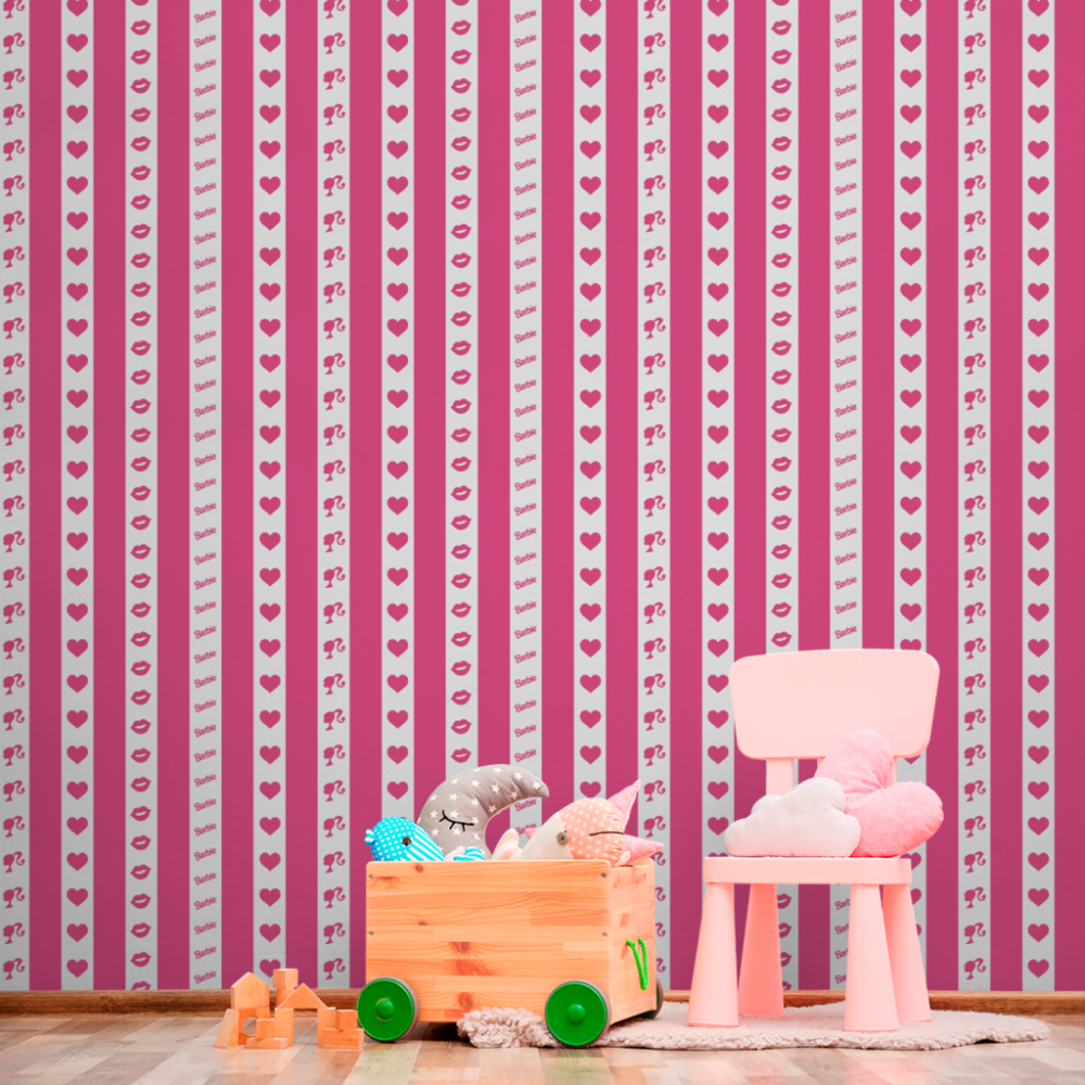 Papel de Parede Teen Listras Rosa da Barbie