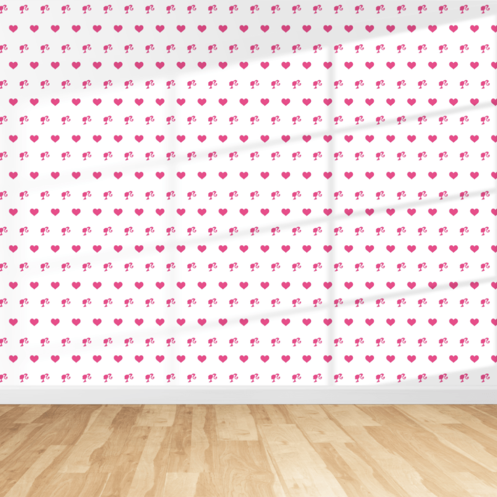 Papel de Parede Teen Listras de Barbie e Coração