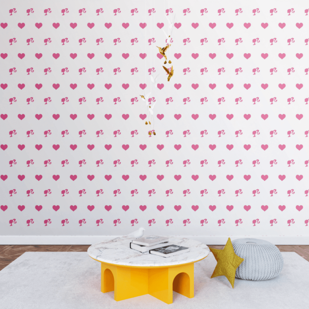 Papel de Parede Teen Listras de Barbie e Coração