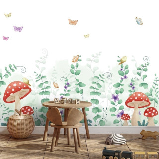 Papel de Parede Jardim Encantado de Cogumelos