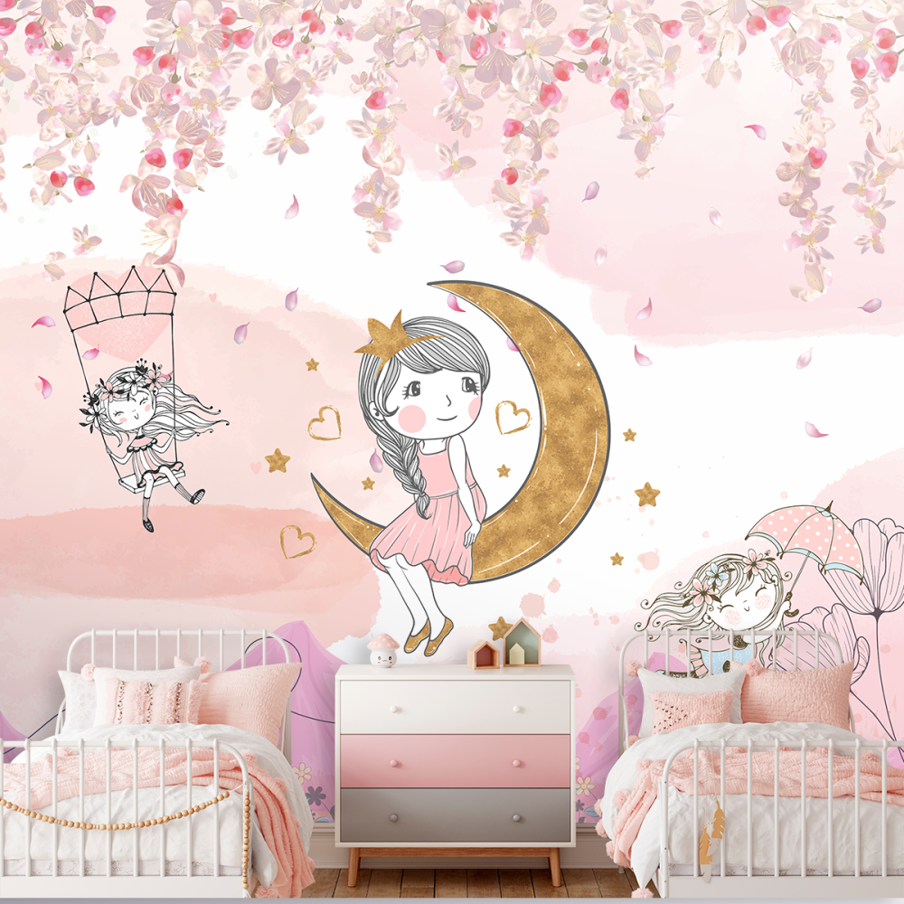 Papel De Parede Personalizado Menina Sentada Na Lua