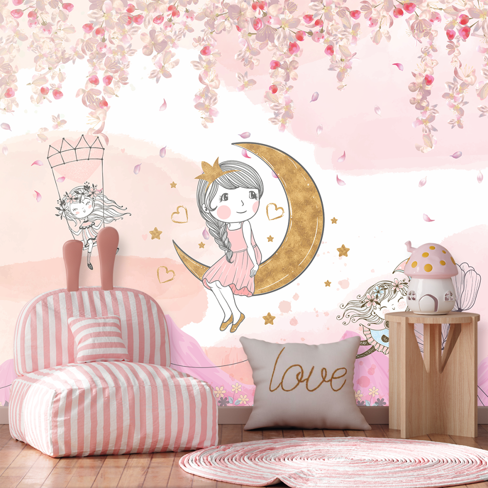 Papel De Parede Personalizado Menina Sentada Na Lua