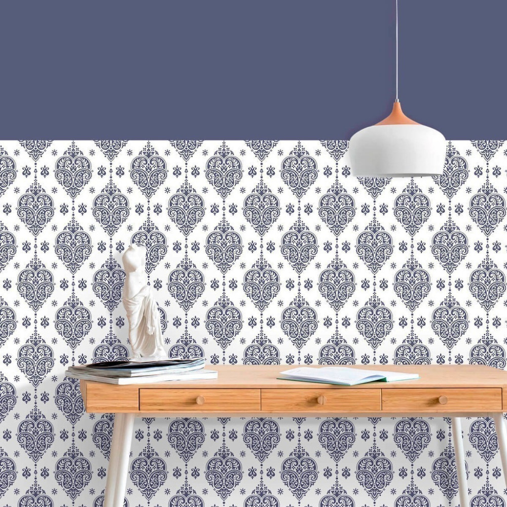 Papel de Parede Personalizado Arabesco Azul
