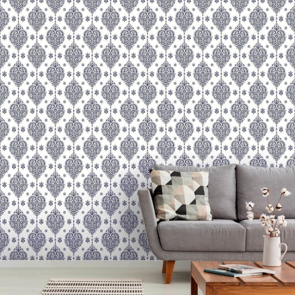 Papel de Parede Personalizado Arabesco Azul