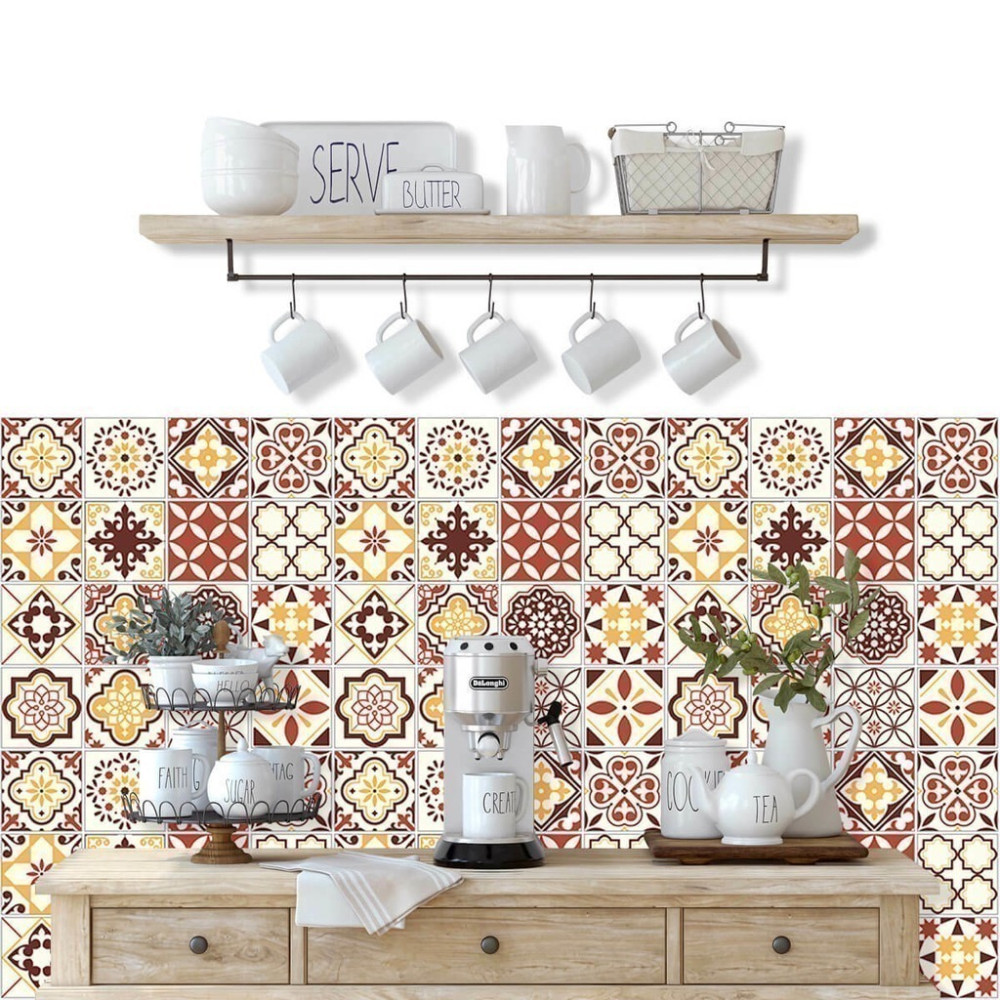 Papel de Parede Personalizado Azulejos Vermelho e Amarelo