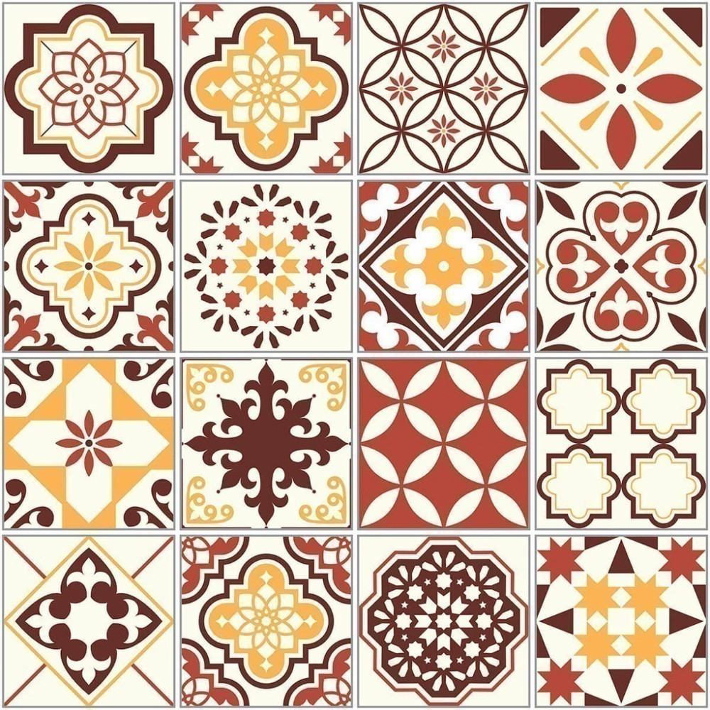 Papel de Parede Personalizado Azulejos Vermelho e Amarelo