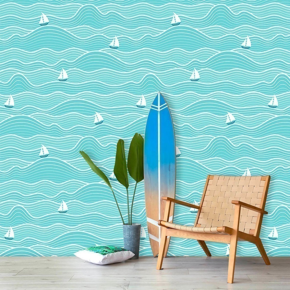 Papel de Parede Personalizado Barco e Ondas