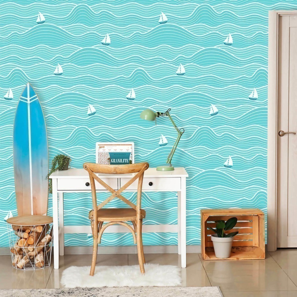 Papel de Parede Personalizado Barco e Ondas