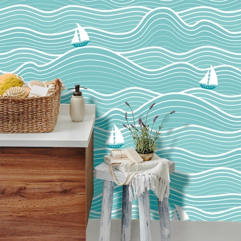 Papel de Parede Personalizado Barco e Ondas