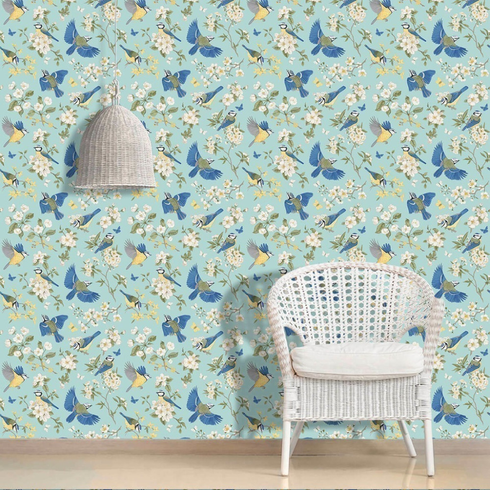 Papel de Parede Personalizado Pássaro Azul entre Flores