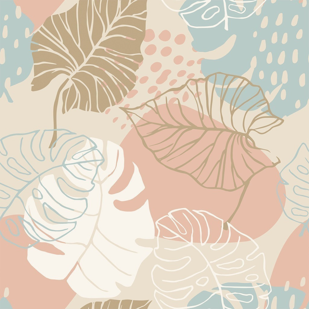 Papel de Parede Personalizado Folhas Tons Pastéis