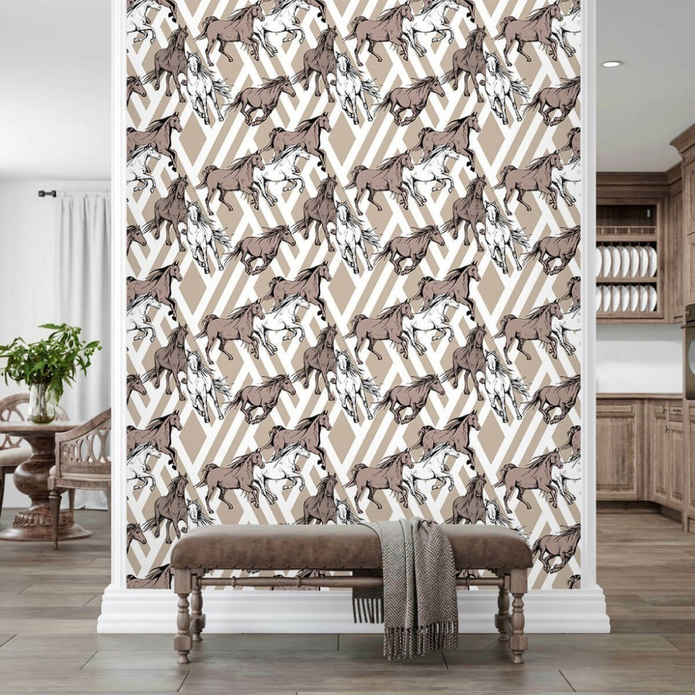 Papel de Parede Personalizado Cavalos Fundo Xadrez Papel de Parede Personalizado Cavalos Fundo Xadrez