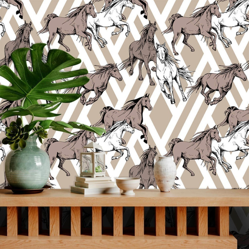 Papel de Parede Personalizado Cavalos Fundo Xadrez Papel de Parede Personalizado Cavalos Fundo Xadrez