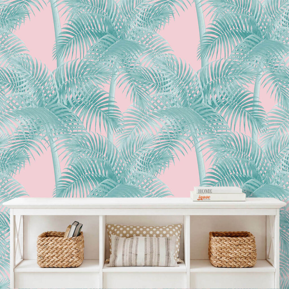 Papel De Parede Personalizado Coqueiros Com Fundo Rosa Papel De Parede Personalizado Coqueiros Com Fundo Rosa