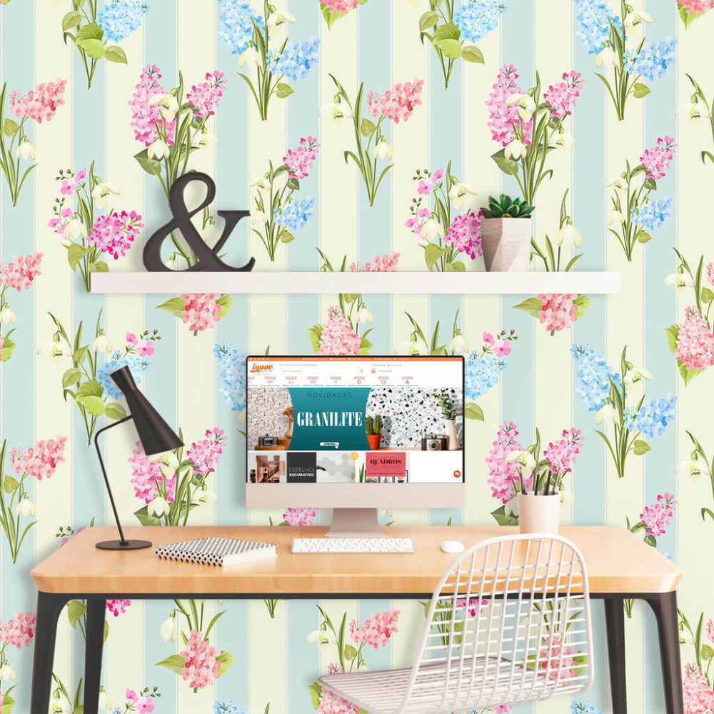Papel de Parede Personalizado Listras Florais Papel de Parede Personalizado Listras Florais