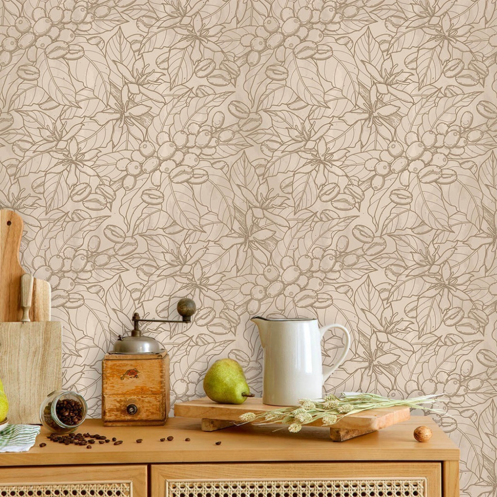 Papel de Parede Personalizado Folhas de Café