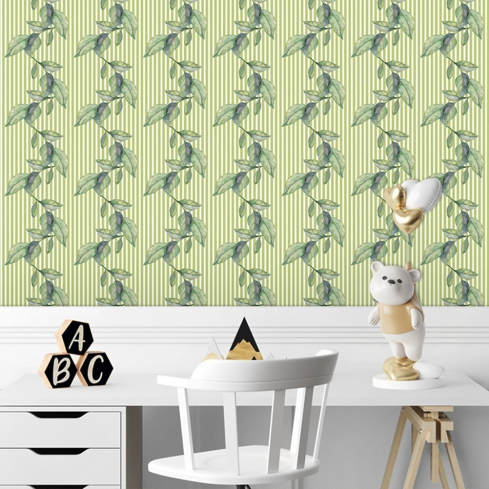 Papel de Parede Personalizado Linhas de Folhas Verde Papel de Parede Personalizado Linhas de Folhas Verde