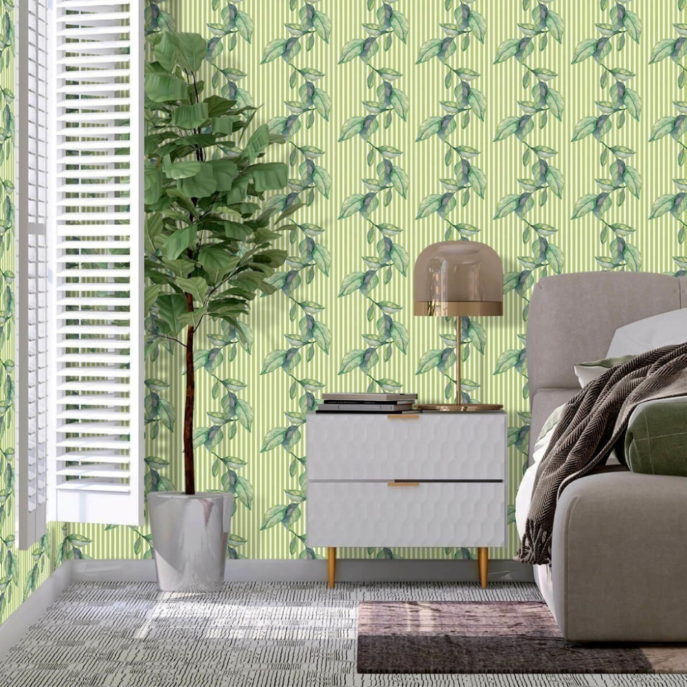 Papel de Parede Personalizado Linhas de Folhas Verde Papel de Parede Personalizado Linhas de Folhas Verde