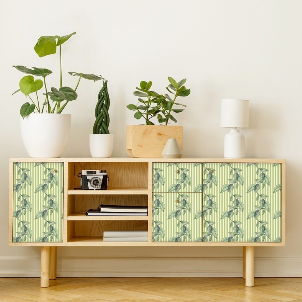 Papel de Parede Personalizado Linhas de Folhas Verde Papel de Parede Personalizado Linhas de Folhas Verde