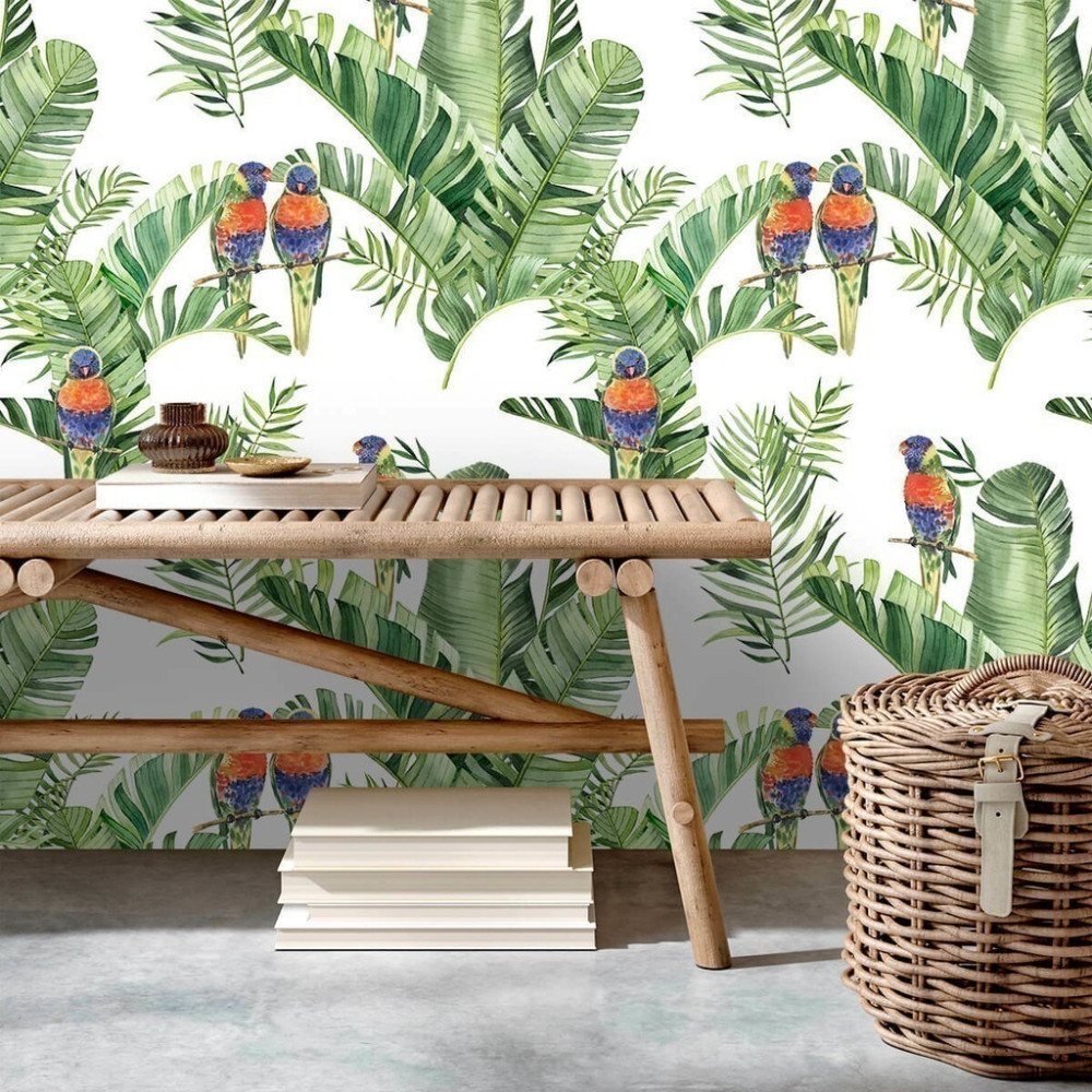 Papel de Parede Personalizado Araras e Folhas Papel de Parede Personalizado Araras e Folhas