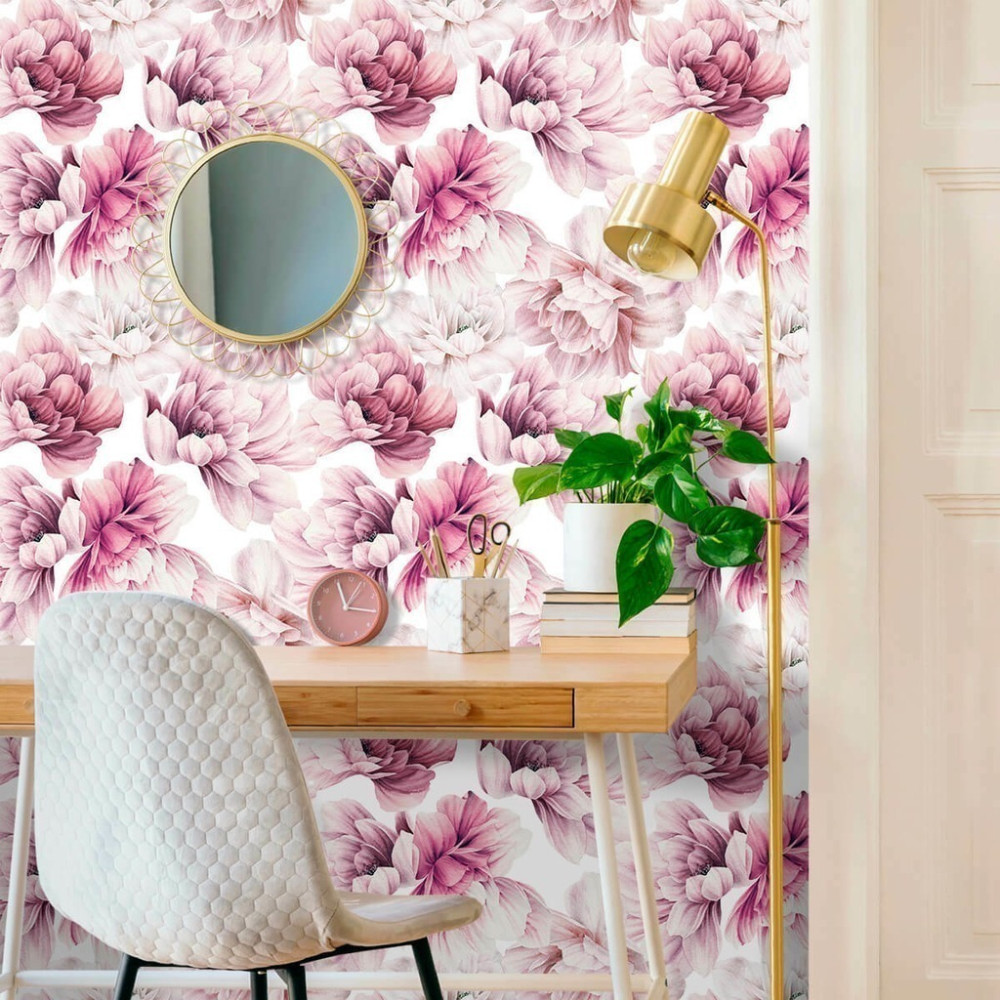 Papel de Parede Personalizado Flores em Tons de Rosa