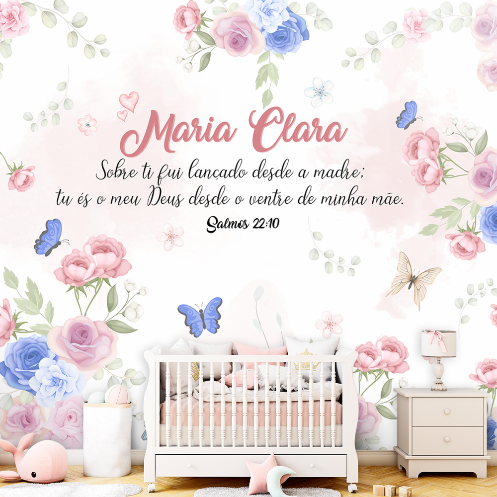 Papel de Parede Personalizado Floral com Nome e Versículo