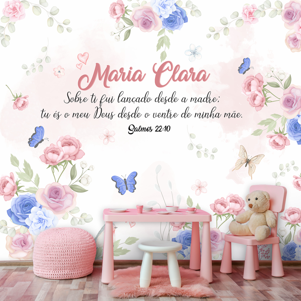 Papel de Parede Personalizado Floral com Nome e Versículo
