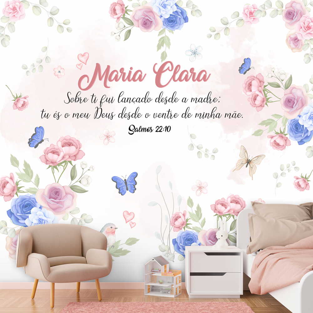 Papel de Parede Personalizado Floral com Nome e Versículo