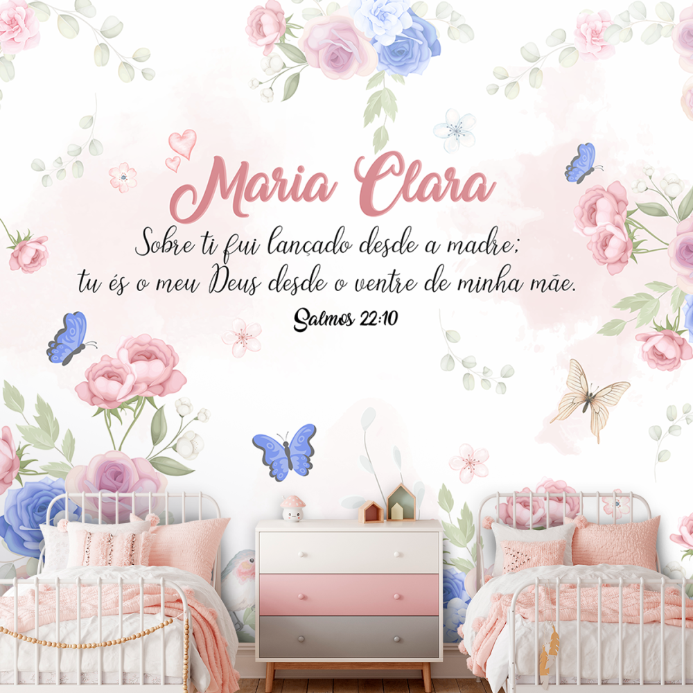 Papel de Parede Personalizado Floral com Nome e Versículo