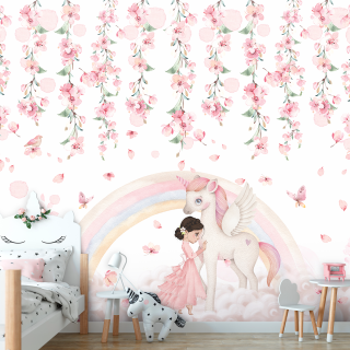 Papel de Parede Personalizado Floral Unicórnio Encantado