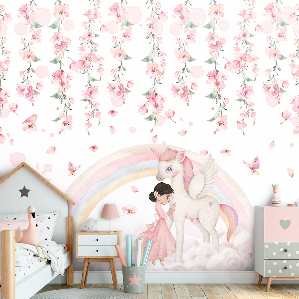 Papel de Parede Personalizado Floral Unicórnio Encantado