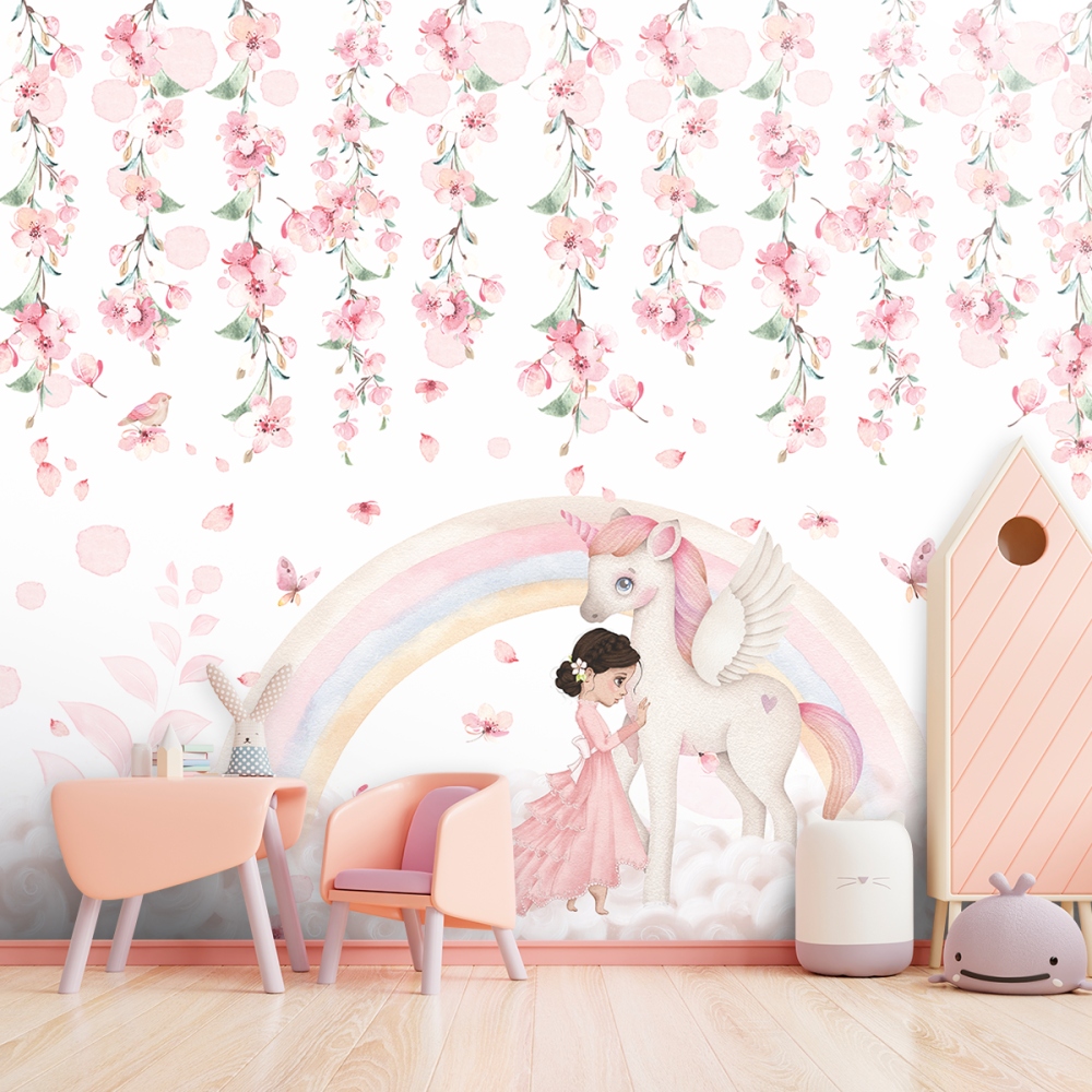 Papel de Parede Personalizado Floral Unicórnio Encantado