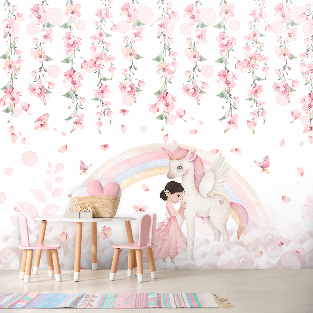 Papel de Parede Personalizado Floral Unicórnio Encantado