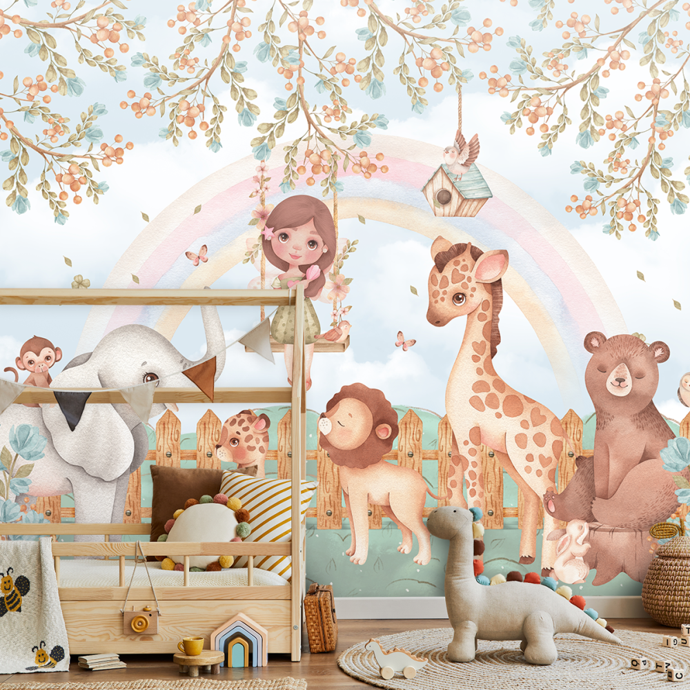 Papel de Parede Personalizado Animais Baby Feliz Cute