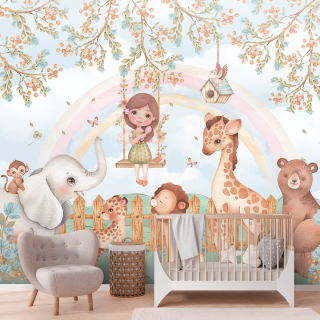 Papel de Parede Personalizado Animais Baby Feliz Cute