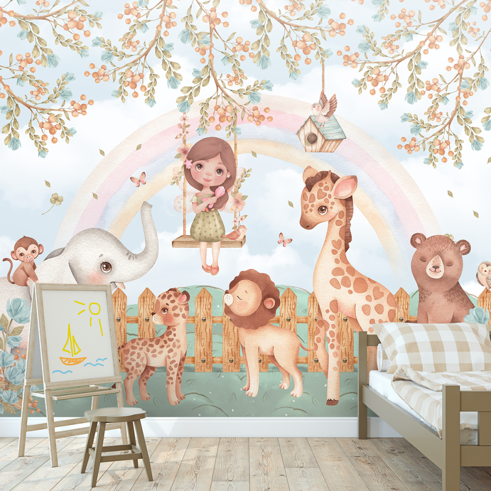 Papel de Parede Personalizado Animais Baby Feliz Cute