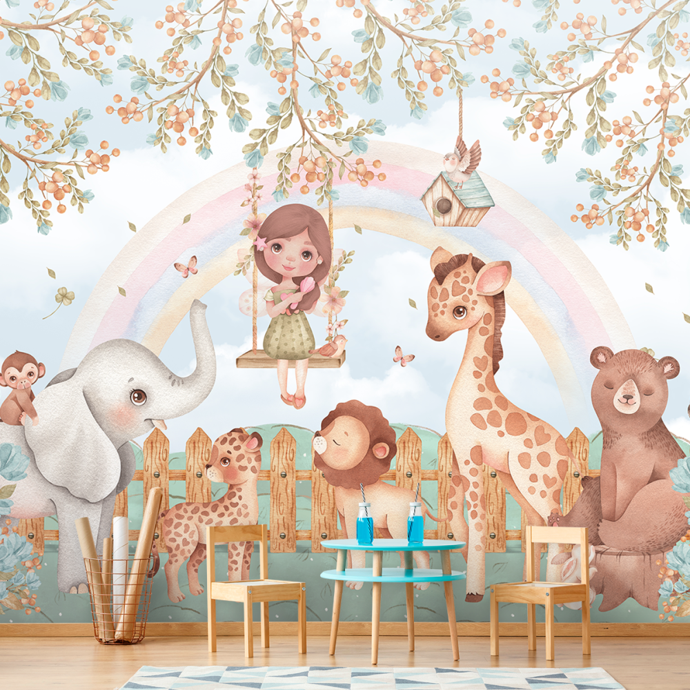 Papel de Parede Personalizado Animais Baby Feliz Cute