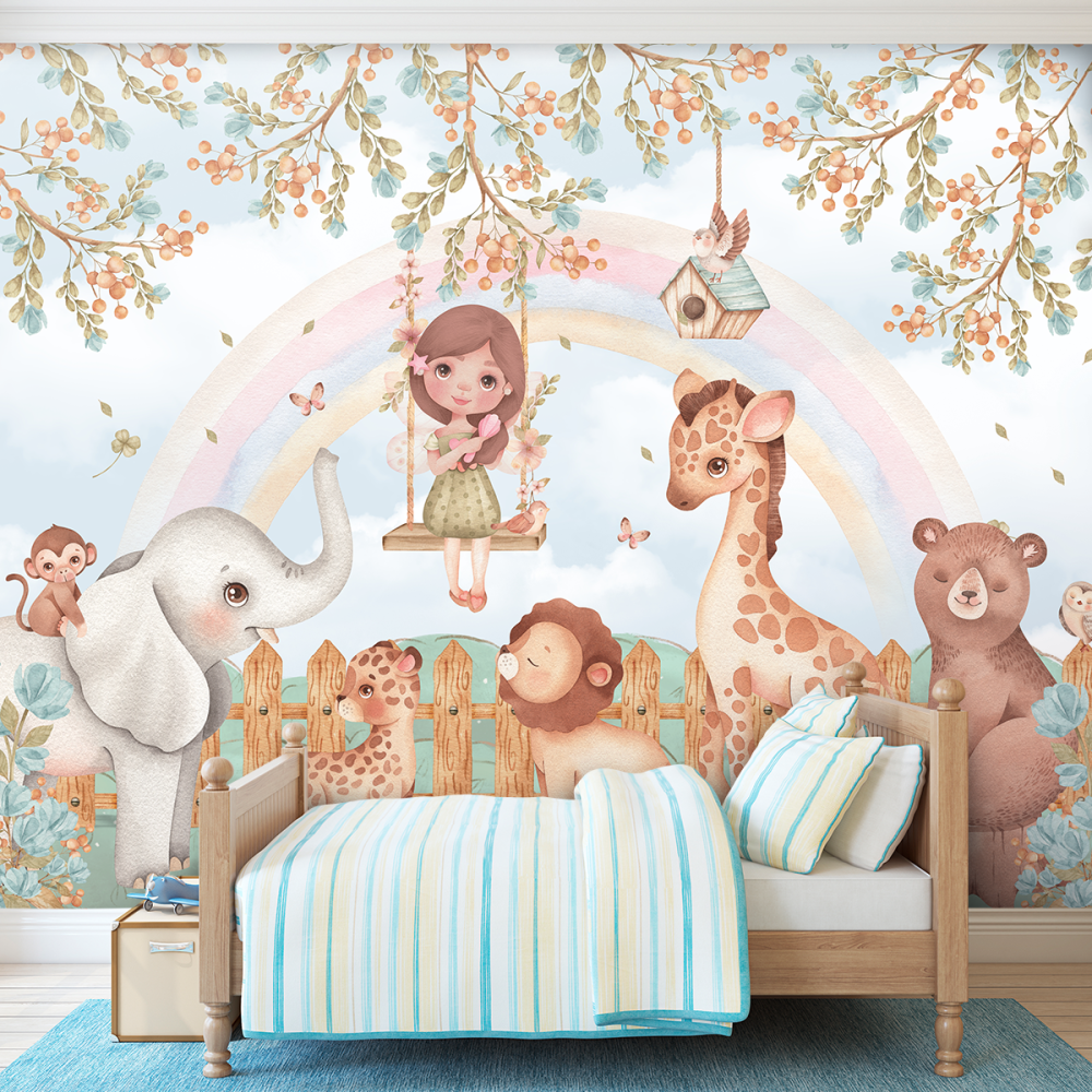 Papel de Parede Personalizado Animais Baby Feliz Cute